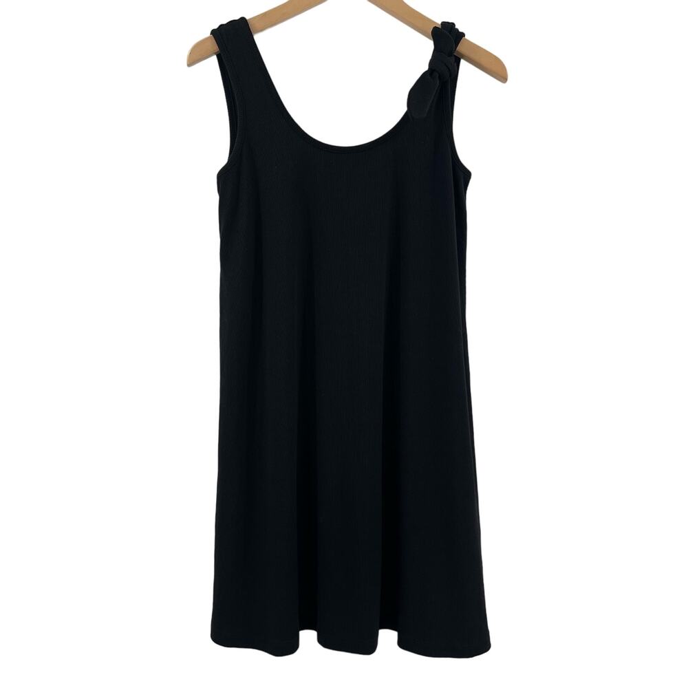 MARINE LAYER Lexi Rib Leah Dress Extra Small Black Ribbed One Bow Shoulder NWT